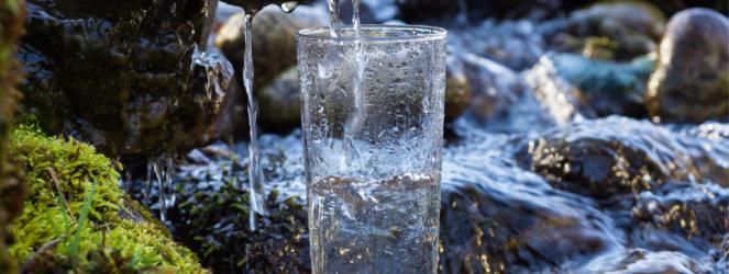 Vaso de agua en manantial